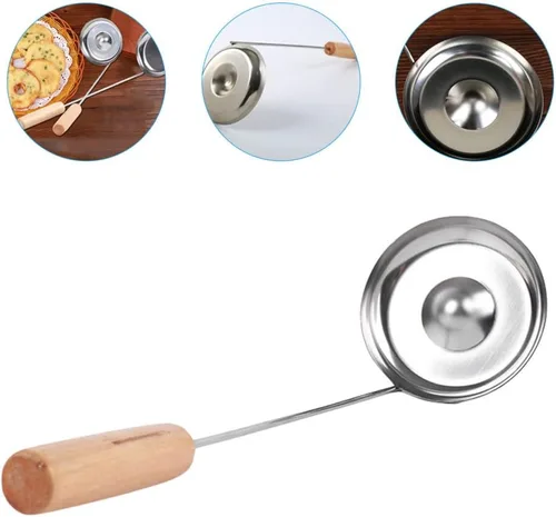 Vista 5 de Zerodeko Cuchara de freír colador cuchara de acero inoxidable mango de madera hogar cocina snack molde herramienta estilo aleatorio