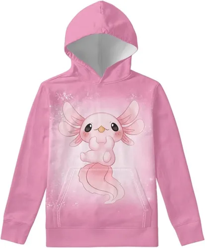 Vista 3 de Ystardream - Sudaderas para niñas adolescentes con bolsillo, sudaderas de manga larga para niños 0 Lindo Axolotl Rosa