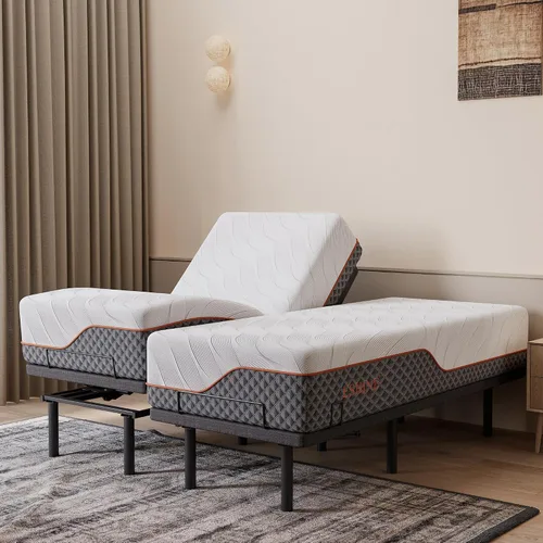 Vista 30 de ESHINE Base de cama ajustable + colchón híbrido de 14 pulgadas Twin XL (Suave Medio) - Espuma viscoelástica de gel de lujo, bases de cama con Gris