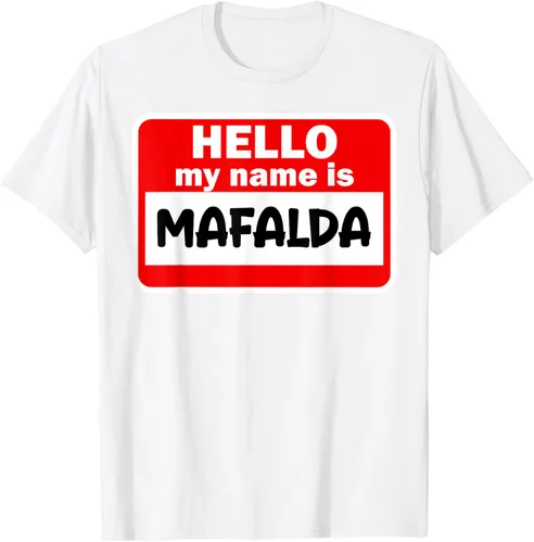 Vista 14 de Mafalda Hello Hi My Name Is Camiseta con nombre en camiseta personalizada, Negro