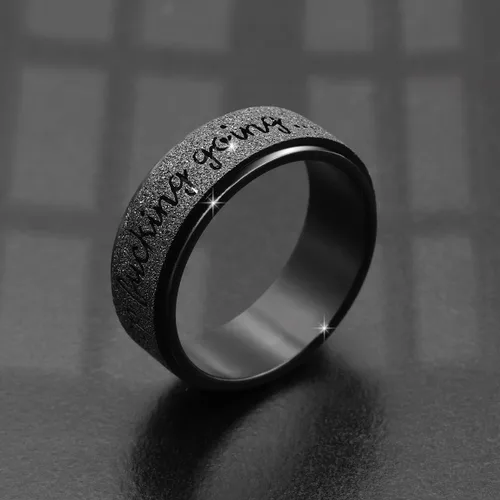 Vista 5 de Anillo giratorio para hombre, acero inoxidable, juguetes para ansiedad, anillos para hombres, 0.315 in de ancho, color negro, talla 9