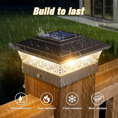 Vista 3 de Paquete de 12 luces solares para postes para exteriores, impermeables, con 16 LED ultra brillantes que se adaptan a postes de madera/vinilo de 4 x
