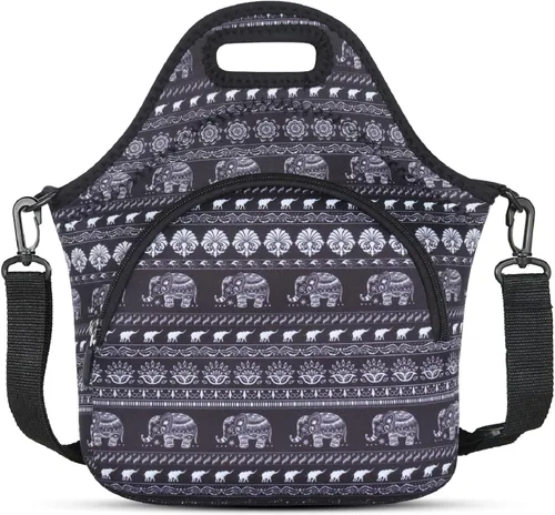 Vista 13 de Violet Mist Bolsas de almuerzo de neopreno con correa para el hombro, bolsas de almuerzo aisladas, lonchera térmica, reutilizable, bolsa bento