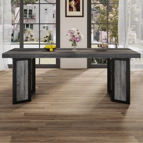 Vista 5 de knoworld Mesa de comedor industrial para 6-8 personas, mesa de cocina grande de madera larga de 71 pulgadas con marco de metal resistente y acabado