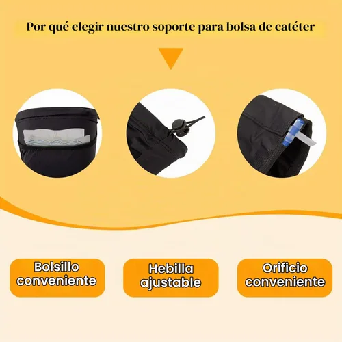 Vista 3 de Soporte para bolsa de pierna de catéter, manga de catéter para orina, bolsa Negro