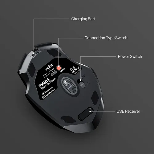 Vista 14 de INPHIC Ratón Bluetooth, batería visible mejorada, mouse inalámbrico Bluetooth recargable (modo dual: BT 5.0+ USB 2.4G), mouse portátil de clic Negro