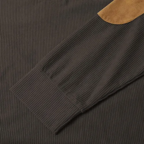Vista 6 de Sudadera de pana para hombre, de manga larga, con botones, estilo casual, a la moda, lisa, para otoño, térmica