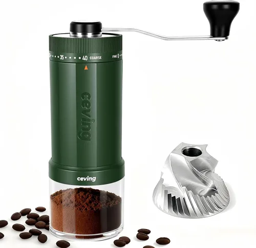 Vista 8 de Mini molinillo de café manual con 40 configuraciones ajustables, molinillo de granos de café portátil de mano con capacidad de 30g, molinillo