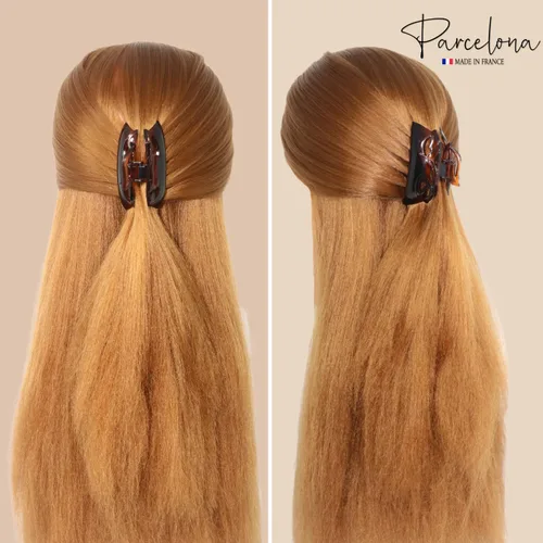 Vista 7 de Parcelona Pinza de pinza de celuloide marrón para cabello largo y fino