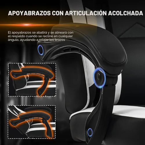 Vista 4 de Silla de juegos con reposapiés, sillas reclinables de videojuegos para adultos con soporte lumbar, reposabrazos articulados, silla ergonómica