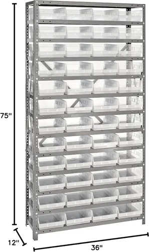 Vista 439 de Quantum QSBU-245BK Heavy Duty Shelving Unit with (7) Shelves and (24) QUS245 Black Bins for Garage Warehouse Storage Distribution 400 lb Load