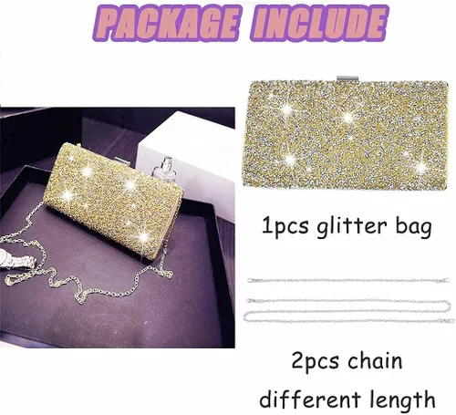 Vista 3 de ELABEST Bolso de mano de noche con purpurina con diamantes de imitación, bolso cruzado para bodas y fiestas para mujeres y niñas