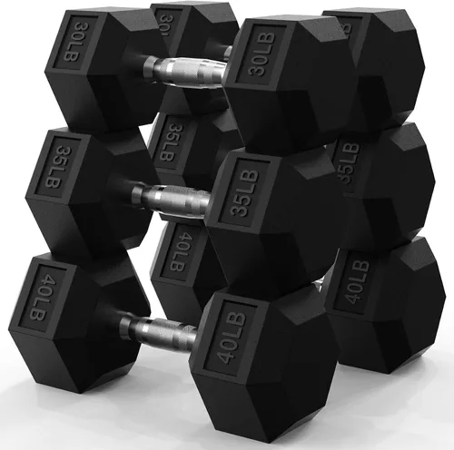 Vista 14 de Hex Dumbbell Set 60-650lb, Weights Set Rubber Encased, Home Gym