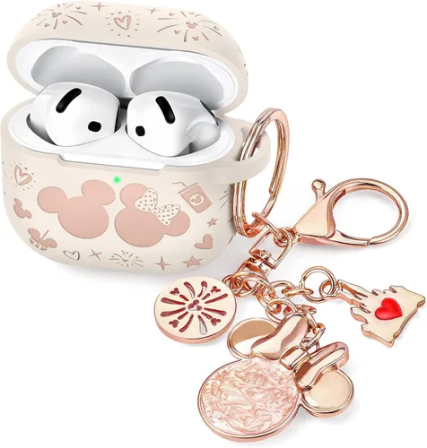 Vista 13 de Con bonito llavero) Girovo Compatible con AirPods Pro 3 Case (2025) Mujer Silicona Suave Dos Tonos Divertidos Dibujos Animados Grabados Portátil