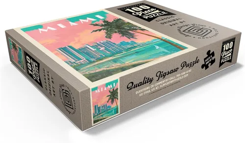 Vista 3 de MyPuzzle Miami, FL: South Beach, Vintage Poster - Rompecabezas prémium de 100 piezas para adultos