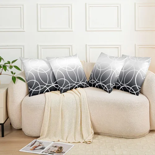 Vista 5 de Fundas de almohada degradadas, fundas de almohada con círculos geométricos y anillos para apoyo lumbar, rayas y líneas, fundas de cojín reversibles