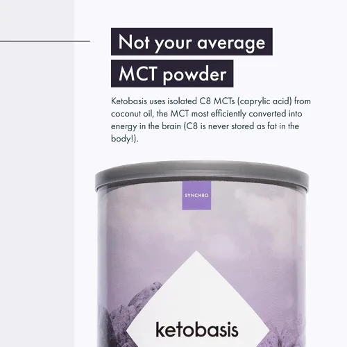 Vista 3 de Synchro - Ketobasis MCT Oil Powder, Bebida energética cerebral y corporal derivada de coco, suplemento cerebral con ácido caprílico, alternativa a