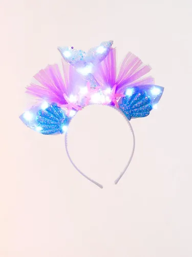 Vista 6 de MSemis Lighting Up - Disfraz de sirena de cumpleaños para niñas pequeñas, vestido de tutú metálico con diadema