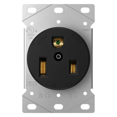 Vista 9 de AIDA Receptáculo de Alimentación de Montaje Empotrado de 30A 250V, NEMA 6-30R, Toma de Corriente de Cuchilla Recta Certificada por UL, con Placa