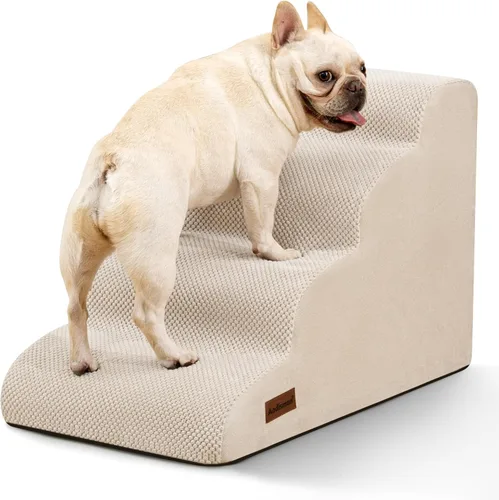 Vista 10 de Aodisman Escaleras para perros pequeños,Rampa para perros de 3 escalones Beige