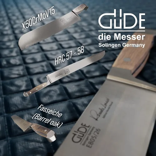 Vista 3 de Güde Alpha Barrel Series Cuchillo de pan de acero inoxidable con mango de roble, 12.5 pulgadas