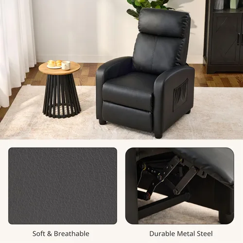 Vista 3 de Silla reclinable de cuero para sala de estar, sofá individual moderno ajustable para cine en casa con respaldo ajustable y reposabrazos acolchados