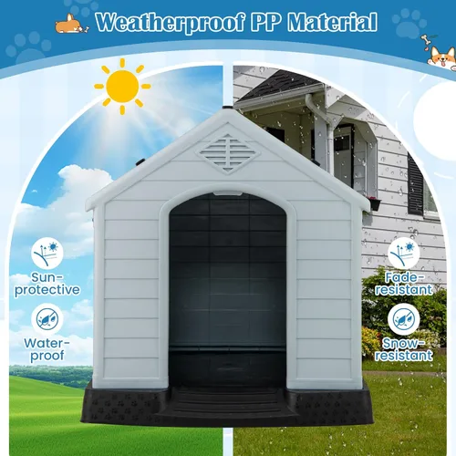Vista 3 de Casa para perros pequeños, casas para perros para interiores y exteriores, con rejillas de ventilación y suelo elevado, 27.5 x 25.5 x 28 pulgadas