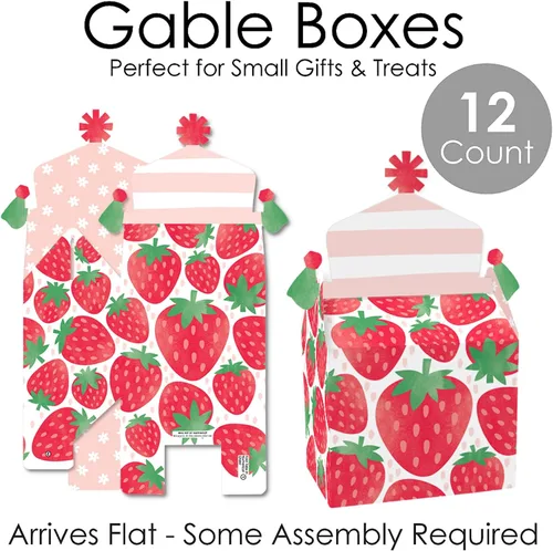 Vista 4 de Big Dot of Happiness Berry Sweet Strawberry - Caja de golosinas para fiestas de cumpleaños con temática de frutas o baby shower, cajas a dos aguas