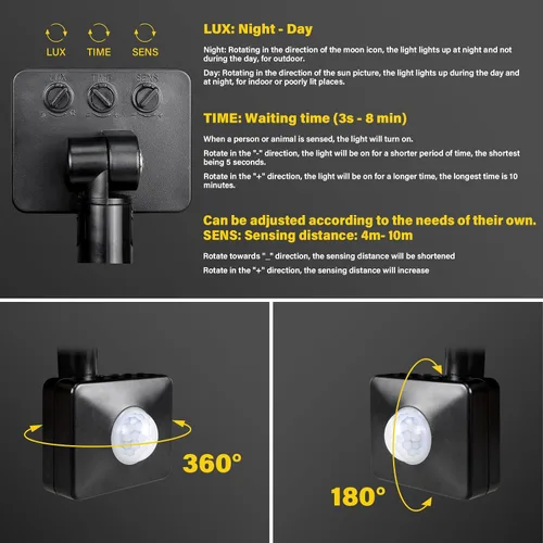 Vista 4 de Willpower Reflector LED con sensor de movimiento, luces de seguridad para exteriores de 10 W, 1000 lúmenes, lámpara exterior de 4000 K, luz blanca