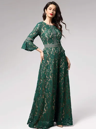 Vista 4 de MISSMAY - Vestido largo formal con mangas de campana, hecho totalmente en encaje, estilo vintage, para mujer