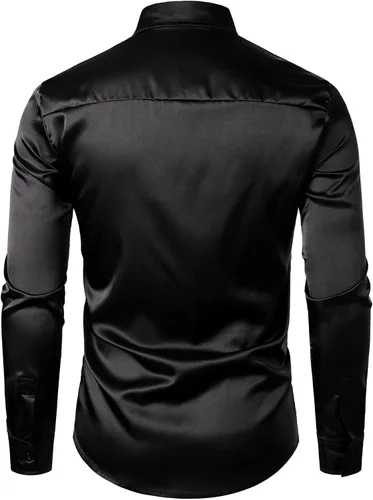 Vista 3 de Jogal - Camisa de vestir para hombre con lentejuelas plateadas, manga larga, botones, de los años 70, disfraz de fiesta o discoteca