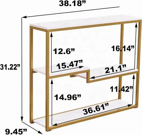Vista 2 de loglus Mesa consola para entrada, Mesa de sofá de MDF de mármol sintético con marco dorado (Multicapa, Mármol Blanco)