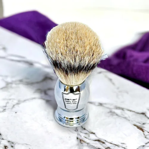 Vista 4 de Parker 3 SILVERTIP Brocha de afeitar tejón – Mango cromado