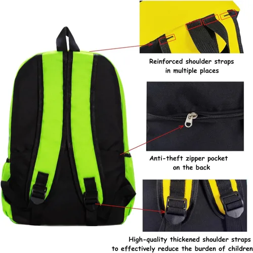 Vista 6 de Mochila para niños de 15 pulgadas, ligera, para escuela primaria, para jardín de infantes, mochila de viaje casual, Verde, Estilo casual