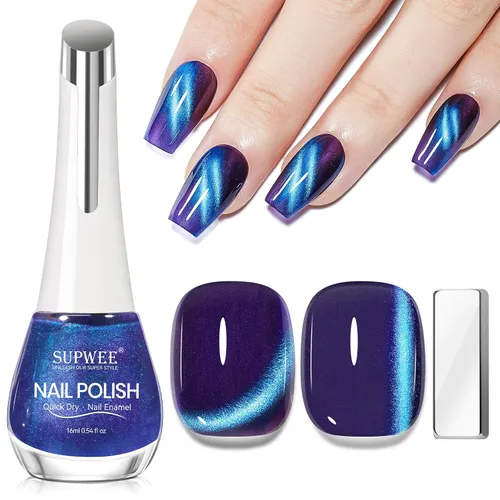 Vista 22 de Esmalte de uñas de ojo de gato con perla de sirena, secado rápido, esmalte de uñas magnético sin gel con imán, esmalte de uñas de ojo de gato