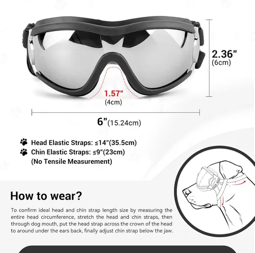 Vista 3 de Gafas de sol para perros de razas grandes, juego de 2 piezas de protección UV negra y transparente, resistente al viento para perros medianos a