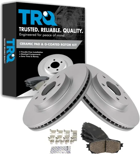 Vista 172 de TRQ Juego de pastillas de freno delantero y rotores con revestimiento de cerámica compatible con Jeep Compass Patriot 2017