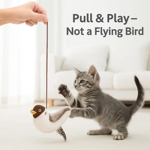 Vista 6 de Juguete de Pájaro Volador para Gato (No es un Juguete Volador) – Juguete de Pájaro con Alas Aleteantes y Sonido de Chipido, Juguete Activado por