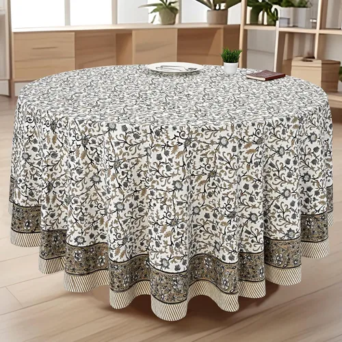 Vista 14 de CPC Mantel redondo - Mantel de algodón con estampado de bloques indios - Mantel de algodón impreso a mano y lavable - Primavera/Verano, mantel