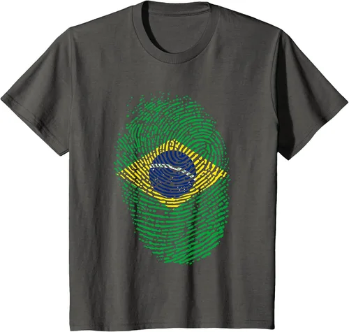 Vista 3 de Camiseta patriótica de la bandera brasileña con huella dactilar Asphalt Grey