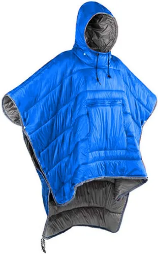 Vista 11 de Gaorui Poncho Abrigo Exterior Camping Calor Pequeña Manta de Edredón Resistente al Agua Saco de Dormir Capa Manto, Azul, 79 x 55 pulg.
