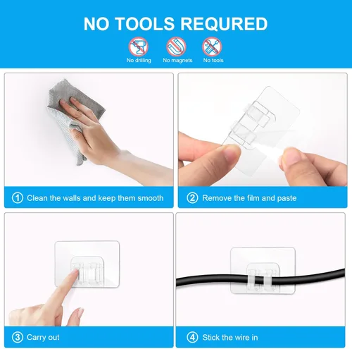 Vista 5 de VZZNN 45 ganchos para tiras de luces al aire libre, clips de cable transparentes, no dañan la pared, soportes de luz para colgar luces de Navidad