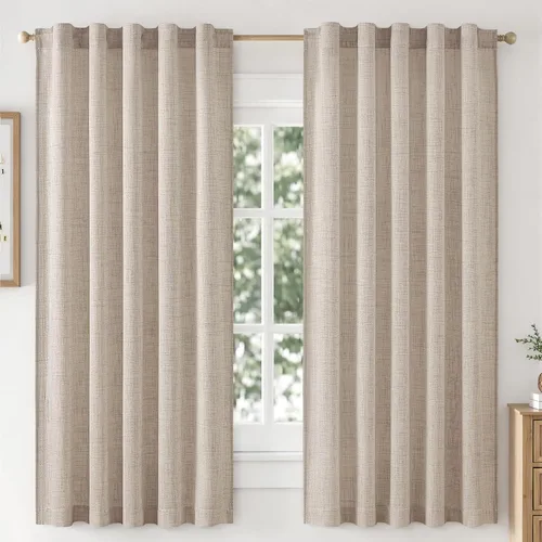 Vista 9 de MIULEE - Cortinas de lino sintético de 96 pulgadas de largo, 2 paneles, cortina semitransparente natural con pestaña trasera, bolsillo para barra