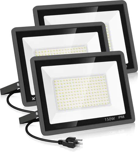 Vista 9 de YANYCN - Paquete de 4 reflectores LED de 100 W, luces de seguridad exterior súper brillantes con enchufe, luz de inundación impermeable IP66