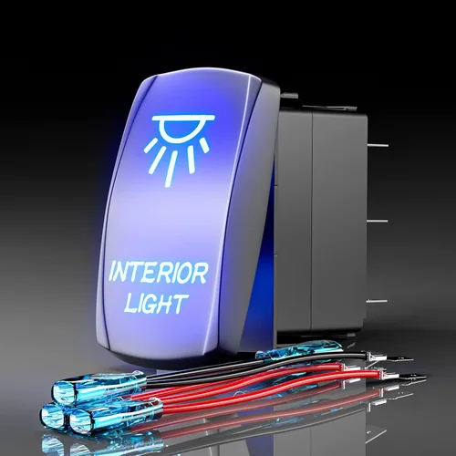 Vista 12 de Interruptor basculante de luces de conducción, SPST interruptor de palanca grabado con láser de 5 pines con LED azul y cables de puente, 12 V/24 V