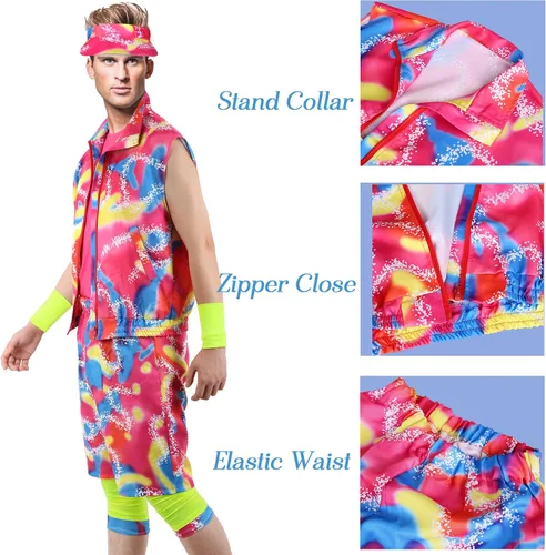 Vista 4 de Angelaicos Traje de los años 80 para hombre, disfraz de entrenamiento de los años 80 para Halloween, cosplay con accesorios