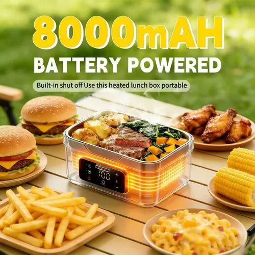 Vista 2 de Lonchera térmica – Fiambrera eléctrica para alimentos, calentador de alimentos portátil para el trabajo y los viajes, lonchera calentable caliente
