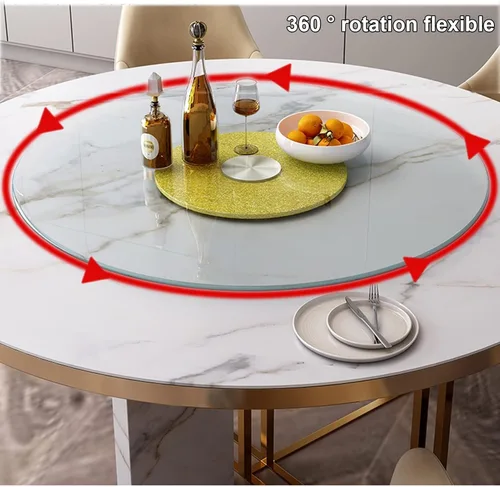 Vista 3 de Plato giratorio redondo de vidrio templado Lazy Susan de 20 pulgadas, bandeja giratoria de vidrio templado, bandeja giratoria transparente, Dorado