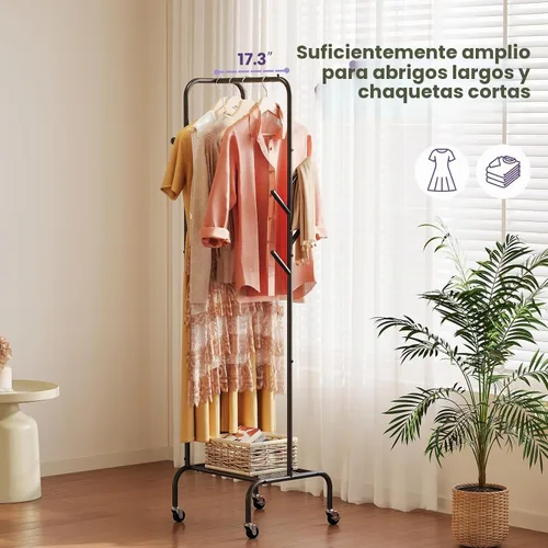 Vista 4 de Moderno perchero de bambú, independiente con 2 estantes, 5 ganchos, diseño giratorio, soporte resistente para entrada, sala de estar, 72 x 24 x 24