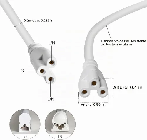 Vista 3 de Cables de extensión de 3 pies T5 T8 Cable de alimentación de cable de lámpara, conector LED de doble extremo hembra, cable de conexión de lámpara